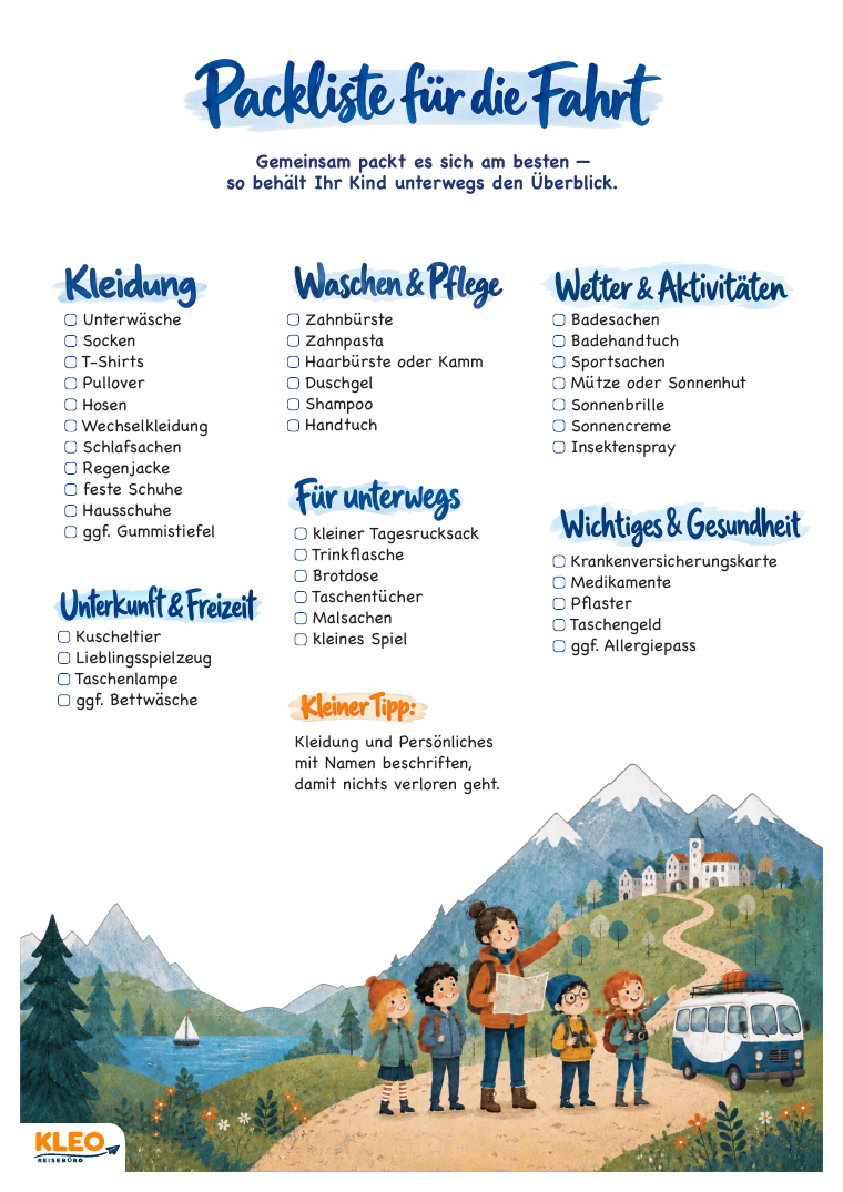 Vorschau der Packliste f&uuml;r die Fahrt