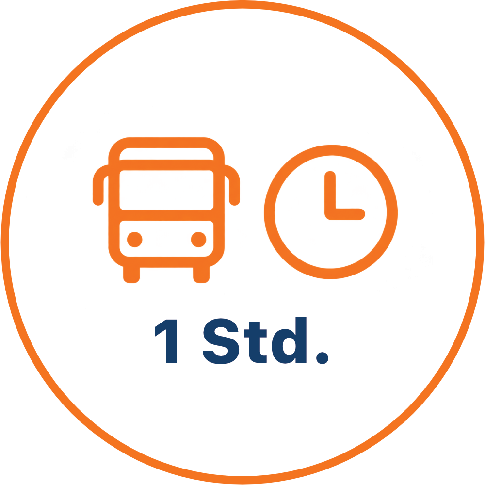 Busfahrt circa 1 Stunde